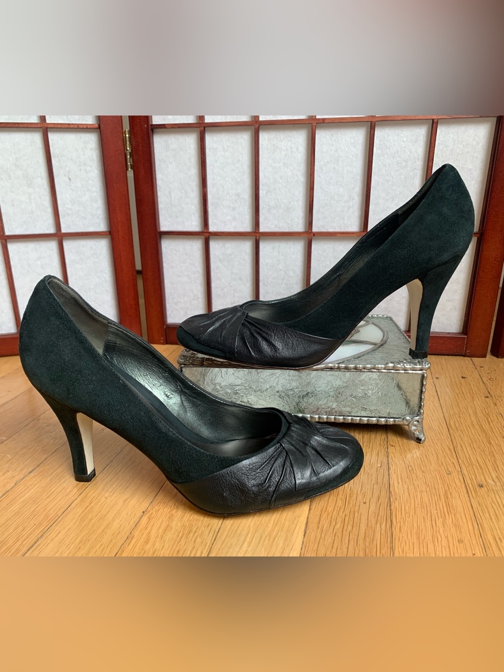 NWOB ARTURO CHIANG Dark Navy/Teal Baby Doll Toe Heels/Pumps Size 8.5M/Fits 8M